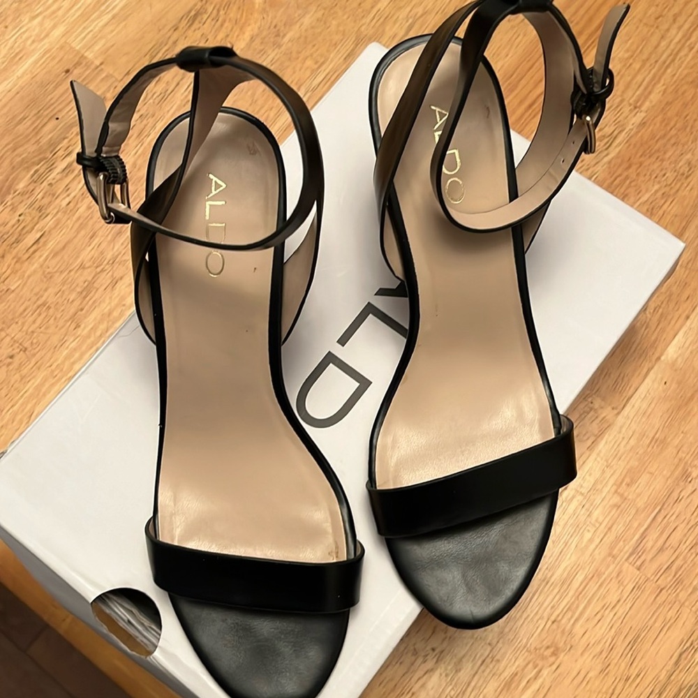 ALDO black, stack heel sandals